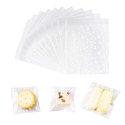 200 Stück Cellophantüten Klar, Selbstklebend Klein Plätzchentüten Süßigkeiten Tüten Kleine Plastiktüten für Bäckerei, Kekse, Süßigkeiten, Geschenk (7 x 7+3 cm) von CORTNEY