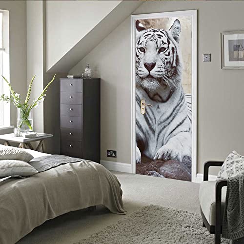 3d türtapete selbstklebend 77x200cm(30.31 inches * 78.74 inches) Weißer Tiger Tier 3D Türaufkleber Wandbild Türtapete Selbstklebend Art Kunst Leinwand Poster Drucken Türtapete selbstklebend TürPoster von CORYBE