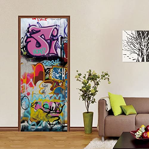 3d wandtattoo 90x200cm(35.43 inches * 78.74 inches) Farbe graffiti Selbstklebend PVC Wasserdicht Abnehmbar Türfolie TürPoster Fototapete Wohnzimmer Schlafzimmer Haus Dekoration von CORYBE