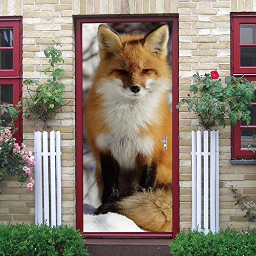 fototapete für türen 77x200cm(30.31 inches * 78.74 inches) Fuchs tier 3D Tür Aufkleber Wandtattoo Abnehmbare Wasserdichte Vinyl Aufkleber Für Wohnzimmer Schlafzimmer Wohnkultur von CORYBE