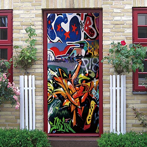 selbstklebende fototapete 50x125cm(19.68 inches * 49.21 inches) Farbe graffiti Art decals Kreative Poster Tapete Türfolie Wasserdicht Abnehmbare Dekoration Für Schlafzimmer Fototapete von CORYBE