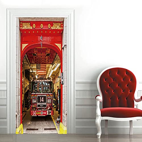 selbstklebende fototapete 80x200cm(31.49 inches * 78.74 inches) Bus Bogen Türtapete Selbstklebend TürPoster Türaufkleber 3D Wohnzimmer Schlafzimmer Badezimmer Wasserdicht Abnehmbare Vinyl von CORYBE