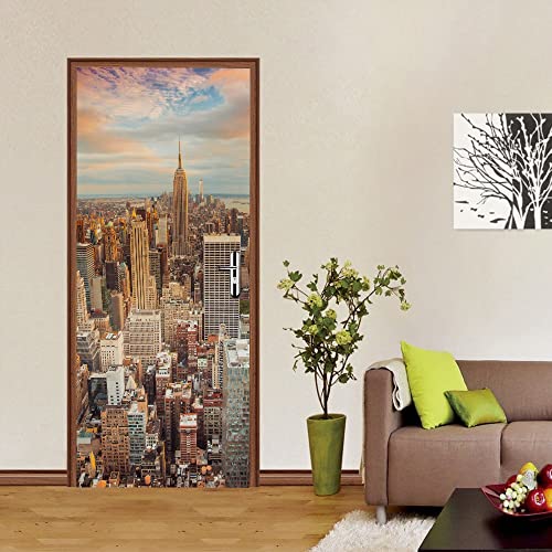 tapeten selbstklebende 95x215cm(37.4 inches * 84.64 inches) New York Architektur Türtapete Selbstklebend - Türaufkleber 3D TürPoster Selbstklebend Wandbild - Türtapete selbstklebend TürPoster von CORYBE