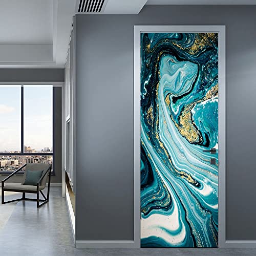 türtapete selbstklebend 3d 40x120cm(15.74 inches * 47.24 inches) Marmor blau DiY 3D Wandaufkleber Wandbild Home Decor Art Removable Door Sticker Decole Türaufkleber von CORYBE