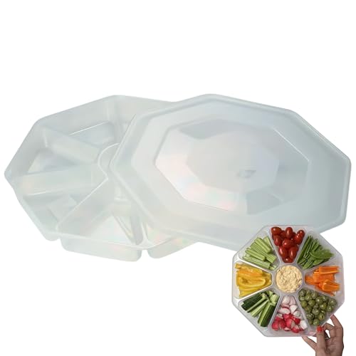 COS® Knabbertablett mit Deckel, 8 Fächer, transparenter Kunststoff, Serviertabletts für Party, Essen, wiederverwendbare Snack-Serviertabletts für Dips, Vorspeisen, Buffets, Grillabende, Picknicks von COS