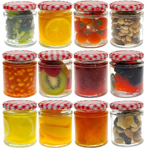 Cos Runde Marmeladengläser mit rotem Gingham-Deckel, 190 ml, 12 Stück von COS