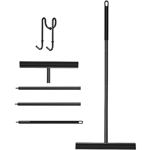 COSANSYS Wasserschieber Bodenabzieher Dusche Edelstahl Duschabzieher Boden Langer Stiel 133 cm mit Wandhalter, Fensterabzieher mit extra langlebiger 40cm Silikon Lippe Wasserabzieher Boden(Schwarz) von COSANSYS