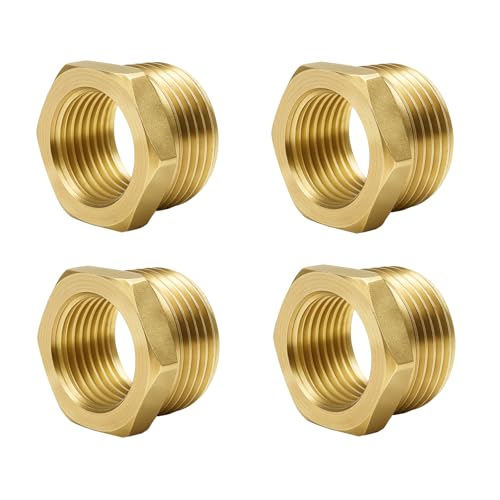 COSBERY Messing Reduzierstück 1/2 auf 1/4 Zoll, 4 Stück Reduzierung Gewindefitting mit Sechskant G1/2" auf G1/4" (AG Ø 20,3mm x IG Ø 12,5mm), Messing Fitting für Rohranschluss von COSBERY