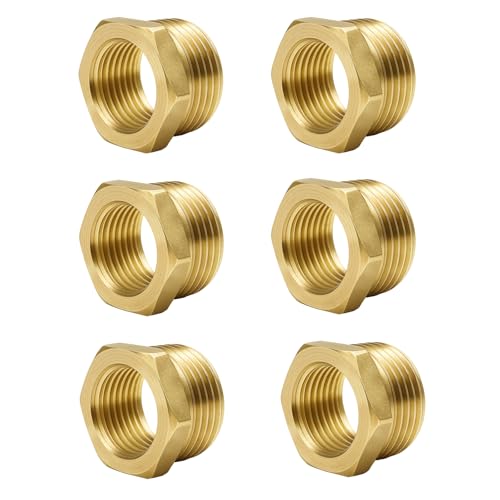 COSBERY Messing Reduzierstück 1/2 auf 3/8 Zoll, 6 Stück Reduzierung Gewindefitting mit Sechskant G1/2" auf G3/8" (AG Ø 20,3mm x IG Ø 16,2mm), Messing Fitting für Rohranschluss von COSBERY