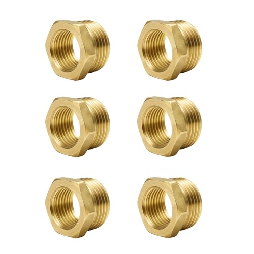 COSBERY Messing Reduzierstück 1/4 auf 1/8 Zoll, 6 Stück Reduzierung Gewindefitting mit Sechskant G1/4" auf G1/8" (AG Ø 12,5mm x IG Ø 9,5mm), Messing Fitting für Rohranschluss von COSBERY