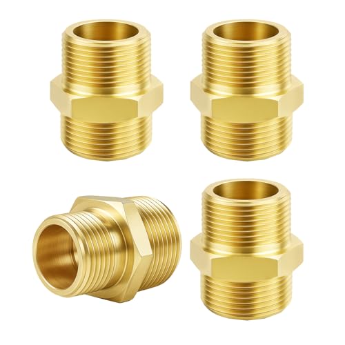 COSBERY Messing Reduzierung 1/2 auf 3/8, 4 Stück Doppelnippel Reduziert G1/2" auf 3/8"(Ø 20,3mm x Ø 16,2mm) Reduziernippel mit Sechskant Beidseitig Außengewinde 1/2 x 3/8 Zoll für Trinkwasser Geeignet von COSBERY