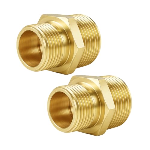 COSBERY Messing Reduzierung 1 auf 3/4, 2 Stück Doppelnippel Reduziert G1" auf 3/4"(Ø 32,5mm x Ø 25,7mm), Reduziernippel mit Sechskant Beidseitig Außengewinde 1 x 3/4 Zoll für Trinkwasser Geeignet von COSBERY