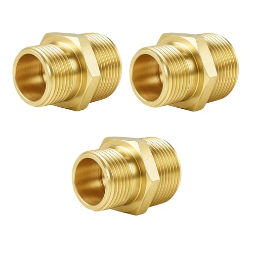 COSBERY Messing Reduzierung 3/4 auf 1/2, 3 Stück Doppelnippel Reduziert G3/4" auf 1/2"(Ø 25,7mm x Ø 20,3mm) Reduziernippel mit Sechskant Beidseitig Außengewinde 3/4 x 1/2 Zoll für Trinkwasser Geeignet von COSBERY