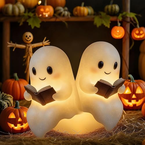 COSEN Niedliche Geister-Leselampe, Ghost Reading Book Lamp, 3D-LED-Geister Statue Nachtlicht Halloween Deko Led Geist Lampe Halloween-Dekoration für Schlafzimmer Badezimmer Bücherregal (21 * 2PC) von COSEN