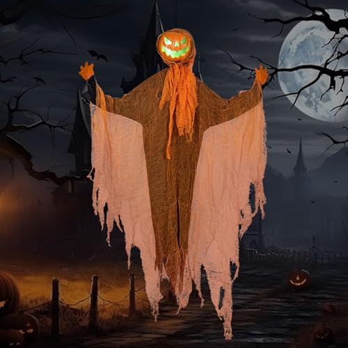 Halloween Deko Outdoor mit LED, Halloween Pumpkin Horror Decoration Hallo ween Deko Geist Deko Horror Elektrischer Kürbiskopf Aufhängen Geister für Gärten Spukhäuser Partys Halloween Deko Outdoor mit LED, Halloween Pumpkin Horror Decoration Hallo ween Deko Geist Deko Horror Elektrischer Kürbiskopf Aufhängen Geister für Gärten Spukhäuser Partys von COSEN
