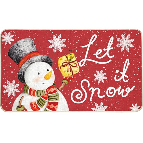 COSEVIER Fußmatte mit Weihnachtsmotiv, Motiv: Schneemann "Let It Snow", für drinnen und draußen, rutschfest, Gummi, Willkommens-Matten für Wohnzimmer, Küche, Heimdekoration, 43,2 x 73,2 cm, Rot COSEVIER Fußmatte mit Weihnachtsmotiv, Motiv: Schneemann "Let It Snow", für drinnen und draußen, rutschfest, Gummi, Willkommens-Matten für Wohnzimmer, Küche, Heimdekoration, 43,2 x 73,2 cm, Rot von COSEVIER