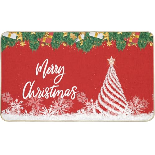 COSEVIER Weihnachtsbaum-Fußmatte, rote Frohe Weihnachten, Schneeflocken, Fußmatte, für drinnen und draußen, Eingang, Bodenmatte, rutschfeste Gummi-Matten für Wohnzimmer, Küche, Heimdekoration, 43,2 x COSEVIER Weihnachtsbaum-Fußmatte, rote Frohe Weihnachten, Schneeflocken, Fußmatte, für drinnen und draußen, Eingang, Bodenmatte, rutschfeste Gummi-Matten für Wohnzimmer, Küche, Heimdekoration, 43,2 x von COSEVIER