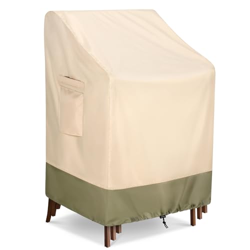 COSFLY Stackable Patio Chairs Covers Waterproof, Outdoor Furniture Covers Heavy Duty for 4-6 Stacking Chairs 1Pack - Fits up to 28w x 36D x 47H inches (Beige) von COSFLY