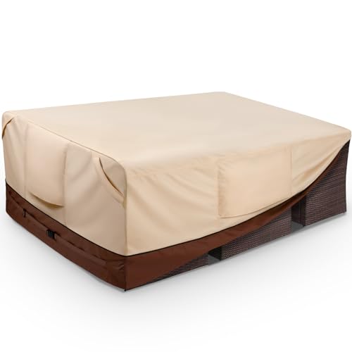 COSFLY Wasserdichte Terrassenmöbelabdeckungen für Tisch und Stuhl, rechteckig, für den Außenbereich, Größe L, passend für bis zu 326 x 160 x 71 cm (L x B x H) von COSFLY