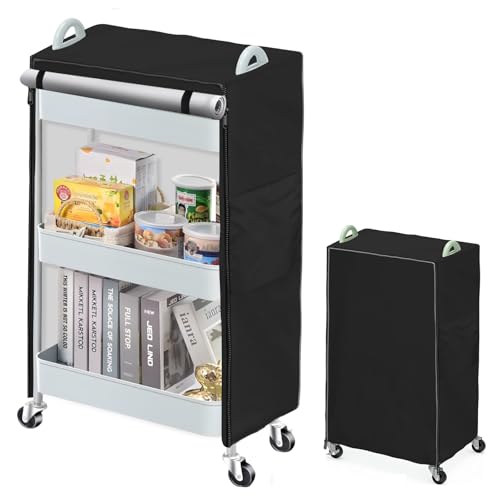 Abdeckung für Mehrzweckwagen, staubdichte Abdeckung für Rollwagen mit Aufbewahrungstasche, wasserdicht und staubdicht, passend für Größe 43,2 cm L x 33 cm B x 78,7 cm H, Schwarz (nur Abdeckung) von COSHNIBI