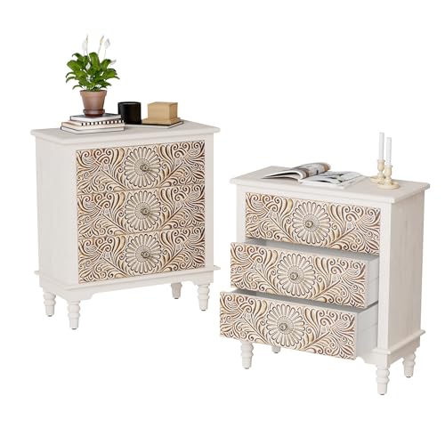 COSIEST Nachttisch 2er Set Holz Nachttisch 3 Schubladen Bauernhaus Beistelltisch mit Stauraum Kommode mit Schubladen für Schlafzimmer Wohnzimmer COSIEST Nachttisch 2er Set Holz Nachttisch 3 Schubladen Bauernhaus Beistelltisch mit Stauraum Kommode mit Schubladen für Schlafzimmer Wohnzimmer von COSIEST