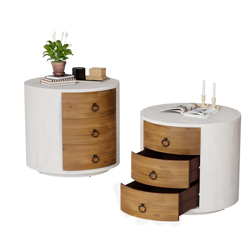 COSIEST Nachttisch 2er Set Holz Nachttisch 3 Schubladen Bauernhaus Runder Beistelltisch mit 3 Schubladen Kommode mit Schubladen für Schlafzimmer Wohnzimmer COSIEST Nachttisch 2er Set Holz Nachttisch 3 Schubladen Bauernhaus Runder Beistelltisch mit 3 Schubladen Kommode mit Schubladen für Schlafzimmer Wohnzimmer von COSIEST