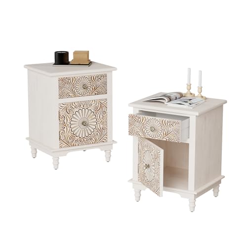 COSIEST Nachttisch 2er Set Holz Nachttisch Bauernhaus Beistelltisch mit Stauraum Nachttisch mit Schubladen für Schlafzimmer Wohnzimmer COSIEST Nachttisch 2er Set Holz Nachttisch Bauernhaus Beistelltisch mit Stauraum Nachttisch mit Schubladen für Schlafzimmer Wohnzimmer von COSIEST