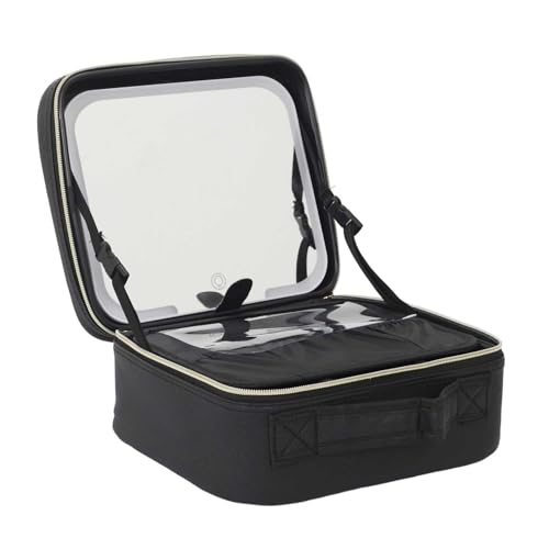 COSMETIC CLUB, SC0626, Modularer Waschtisch mit LED-Spiegel, Elegantes schwarzes Design, anpassbarer Stauraum, optimale Beleuchtung, kompakt und leicht zu transportieren für alle Ihre Reisen von COSMETIC CLUB