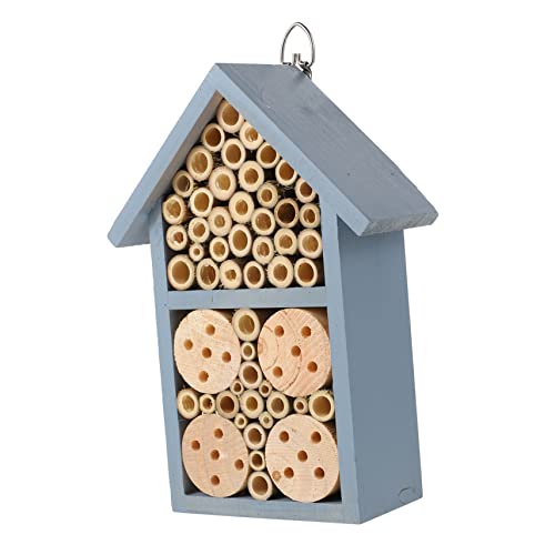 COSMEVIVI 1 Stück Holz Insektenhaus für Bienen Dekoratives Handbemaltes Insektenhotel im Hüttendesign für Garten und Terrasse Blau Bietet Unterschlupf für Nützlinge und eine Fröhliche von COSMEVIVI