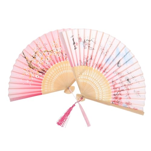 COSMEVIVI 2 Stück Faltfächer Faltbare Handfächer mit Vintage Chinesischem Stil Leichte Praktische Handventilatoren für Damen Dekorativ und Tragbar für Tanz und Party von COSMEVIVI