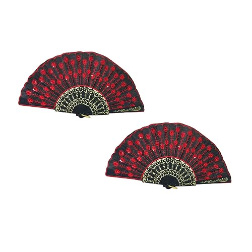 COSMEVIVI 2 Stück Handbestickte Faltbare Fächer Langlebige Chinesische Tanzfächer mit Pailletten Tragbar und Kompakt Vielseitig für Bühne Party und Geschenkideen von COSMEVIVI