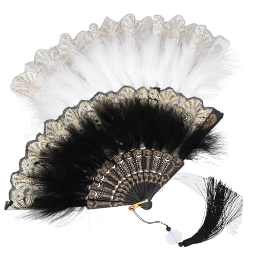 COSMEVIVI 2 Stück Teiliges Faltbarer Handfächer mit Federdesign Dekorative Plume Fächer für Hochzeit Party und Tanz Stilvolle Handgefertigte Brautfächer in Schwarz und Weiß Geeignet als und von COSMEVIVI