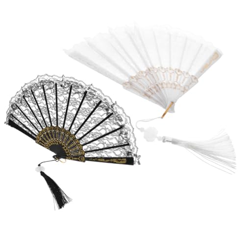 COSMEVIVI 2 Stück Teiliges Vintage Spitzen-handfächer mit Quaste Stabiler Handfächer für Damen Dekorativ und Praktisch als Hochzeitsdeko Party Bühnenaccessoire von COSMEVIVI