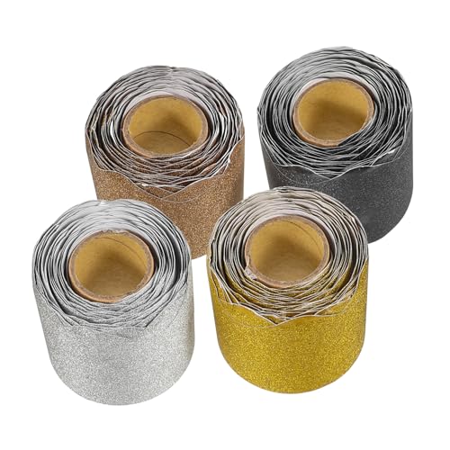 COSMEVIVI 4 Rollen Pinnwand Bordüre mit Gewelltem Abschluss Glänzende Bulletin Board Dekoration in Gold Silber Schwarz Braun Vielseitige Schul Büro Deko für Tafeln Fenster Türen von COSMEVIVI