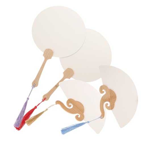 COSMEVIVI 4 Stück DIY Teiliges Leere Mini Papierschirme aus Chinesischem Xuan Papier Runde und Fächerförmige Bastelfächer Weiß zum Bemalen und Kreativen Gestalten für von COSMEVIVI
