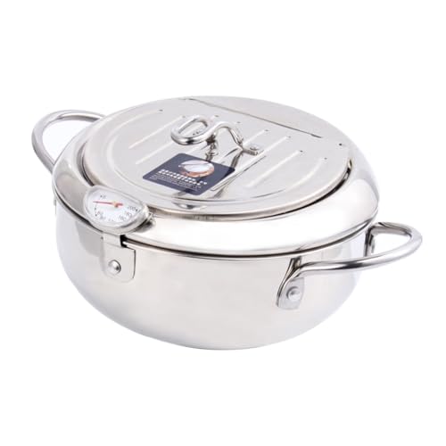 COSMEVIVI Edelstahl Frittierpfanne mit Ölfilter und Thermometer Temperaturkontrollierter Mini Frittiertopf Kompatibel für Induktions Gasherde Tiefer Topf für Gleichmäßiges Erhitzen von COSMEVIVI