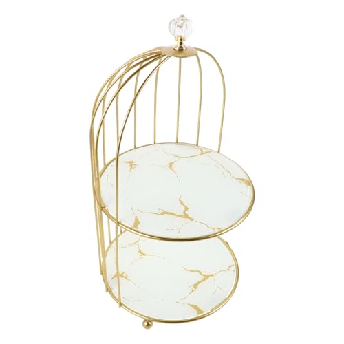 COSMEVIVI Metal Bird Cage Cupcake Ständer Eleganter Dessert Display Für Hochzeiten Geburtstagsfeiern Und Zuhause Goldfarbene Etagere Mit Weißen Vogelkäfig-details Einfach Aufzubauen von COSMEVIVI