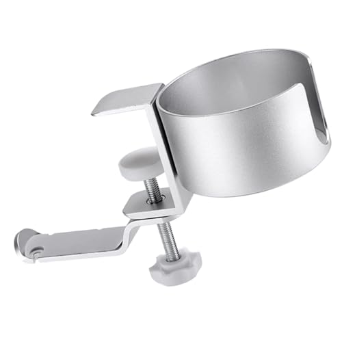 COSMEVIVI Multifunktionaler Verstellbarer Getränkehalter mit Drehbarem Kopfhörerhalter aus Aluminiumlegierung Rutschfest Platzsparend für Schreibtisch und Headset-aufbewahrung Silberfarben von COSMEVIVI