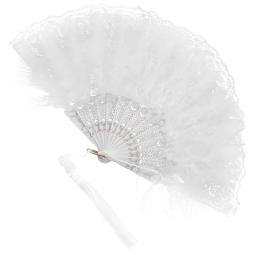 COSMEVIVI Vintage Spitzen-handfächer mit Federn Leichter Stabiler Faltfächer für Damen Dekorativer Brautfächer mit Quaste für Hochzeit Party und Retro-events COSMEVIVI Vintage Spitzen-handfächer mit Federn Leichter Stabiler Faltfächer für Damen Dekorativer Brautfächer mit Quaste für Hochzeit Party und Retro-events von COSMEVIVI