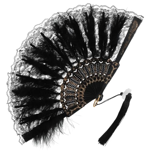 COSMEVIVI Vintage Stil Handfächer mit Zarten Federn und Quaste Faltbarer Dekorativer Fächer für Hochzeit Kostüm Tanzparty Stabiler Langlebiger Handventilator für Sommer und Cosplay COSMEVIVI Vintage Stil Handfächer mit Zarten Federn und Quaste Faltbarer Dekorativer Fächer für Hochzeit Kostüm Tanzparty Stabiler Langlebiger Handventilator für Sommer und Cosplay von COSMEVIVI