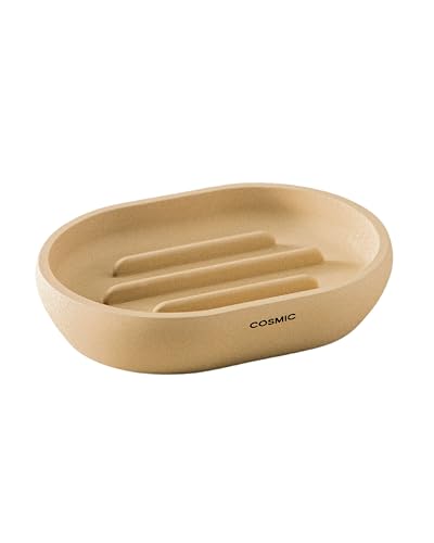 COSMIC SAONA Seifenschale für Badezimmer oder Küche im eleganten Design aus Harz gefertigt. Halter für Seifenstücke. Accessoire mit Weicher Haptik für Waschbecken in Sandfarbe von COSMIC