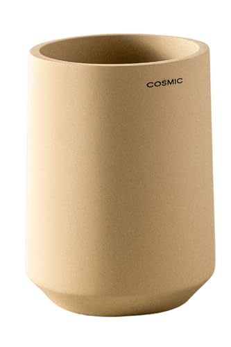 COSMIC SAONA Zahnbürstenhalter für Arbeitsplatte im Eleganten Design aus Harz. Glas für Zahnbürste. Runder Behälter für Waschbecken in Sandfarbe von COSMIC