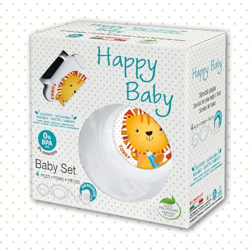4-teiliges Babynahrungsset — Funky Lion — weiße Farbe. 0% BPA. 100% Hergestellt in Italien 4-teiliges Babynahrungsset — Funky Lion — weiße Farbe. 0% BPA. 100% Hergestellt in Italien von COSMOPLAST