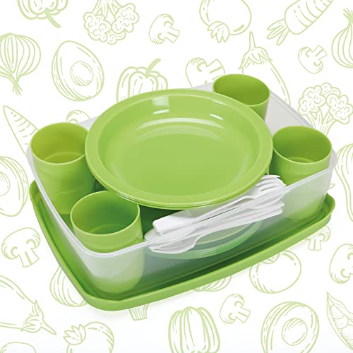 Picknickgeschirr-Set für 4 Personen — 25-teilig — wiederverwendbar, unzerbrechlich — Camping und Partys — 100% hergestellt in Italien — 0% BPA von COSMOPLAST