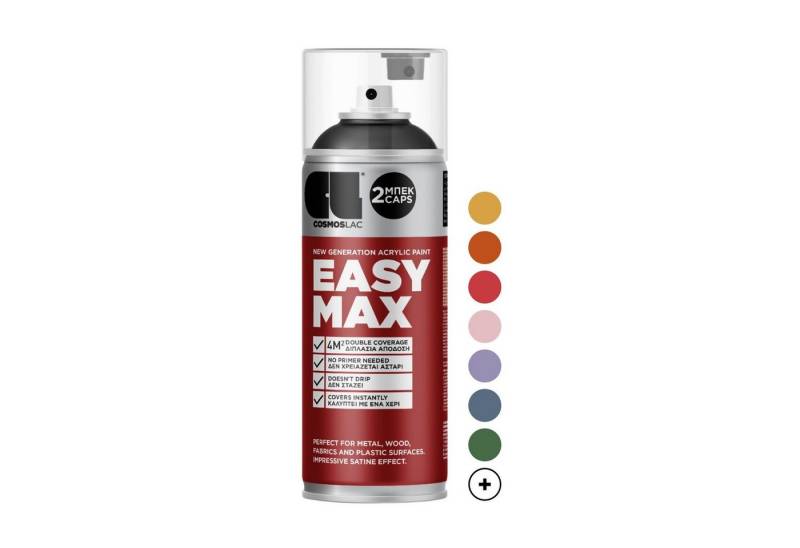 COSMOS LAC Sprühflasche EASYMAX Sprühlack matt mit extrem hoher Deckkraft in vielen versch. Farben - Spraydosen Sprühfarbe DIY Lack Acryllack Spray Paint Farbspray Sprühdose Lackspray, zwei Sprühkappen inkl. von COSMOS LAC