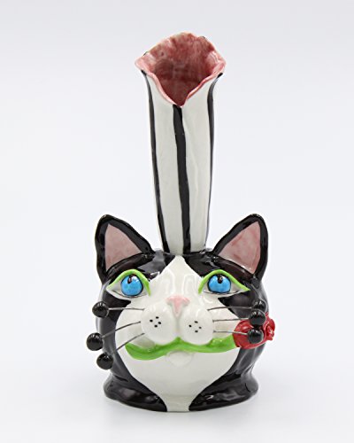 COSMOS Cat Ceramic Bud Vase, 6 Inches, Black and White, 6" High von Cosmos Gifts