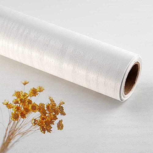 Weißes Holz-Kontaktpapier, selbstklebend, wasserdicht, Tapete, dekorative Vinylfolie für Möbel, echtes Holz, taktile Oberflächen, leicht zu reinigen, 39,9 x 300 cm von COSNIGHT
