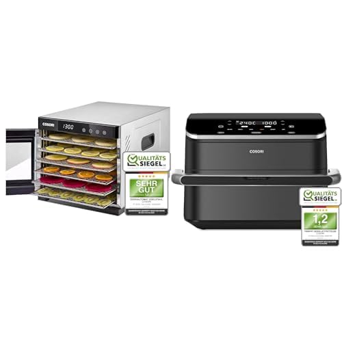 COSORI Dörrautomat edelstahl, Food Dehydrator mit 50 Rezepte&COSORI Heißluftfritteuse TwinFry 10L Airfryer von COSORI