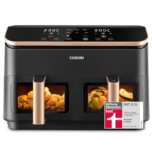 COSORI Heißluftfritteuse 2 Kammern, Airfryer Testsieger der Stiftung Warentest, 6-in-1 Dual Zone Air fryer 8,5 L, Heissluftfritteuse Doppelkammer mit Sichtfenster, energiesparend von COSORI