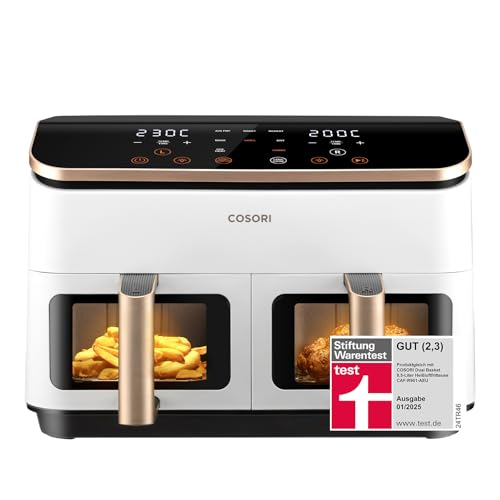 COSORI Airfryer, Testsieger der Stiftung Warentest, Heißluftfritteuse 2 Kammern mit Sichtfenster, Innenraum aus Metall reduziert Kunststoffkontakt von COSORI